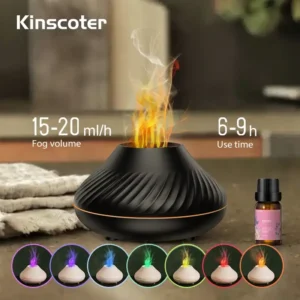 KINSCOTER Volcanic Aroma Diffuser – 130ml USB Humidifier with Color Flame Night Light